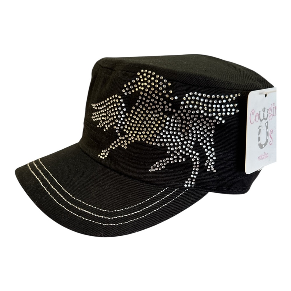 Y2K Rhinestone Pegasus Wing Horse Cadet Cap Black